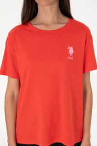US Polo Assn. Women Red Crew Neck T-Shirt - Image 6