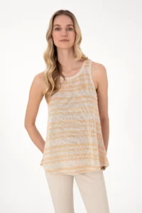 US Polo Assn. Women Orange Striped Sleeveless Crew Neck T-Shirt