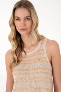 US Polo Assn. Women Orange Striped Sleeveless Crew Neck T-Shirt - Image 2
