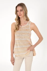 US Polo Assn. Women Orange Striped Sleeveless Crew Neck T-Shirt - Image 3
