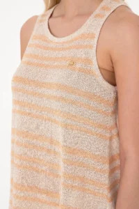 US Polo Assn. Women Orange Striped Sleeveless Crew Neck T-Shirt - Image 7