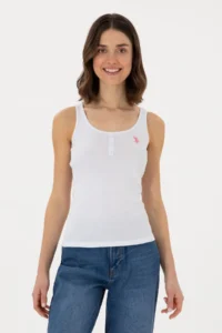 US Polo Assn. Women WHITE Sleeveless Crew Neck Basic T-Shirt