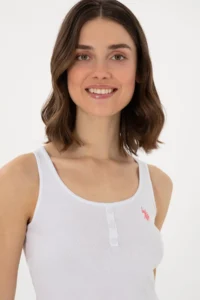 US Polo Assn. Women WHITE Sleeveless Crew Neck Basic T-Shirt - Image 2