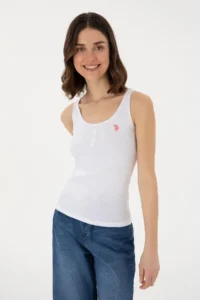 US Polo Assn. Women WHITE Sleeveless Crew Neck Basic T-Shirt - Image 3