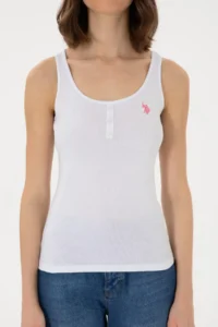 US Polo Assn. Women WHITE Sleeveless Crew Neck Basic T-Shirt - Image 6
