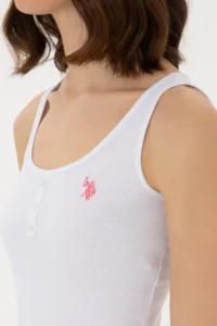 US Polo Assn. Women WHITE Sleeveless Crew Neck Basic T-Shirt - Image 7