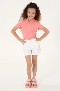 US Polo Assn. Girls' WHITE Biye Detailed Weaving Shorts