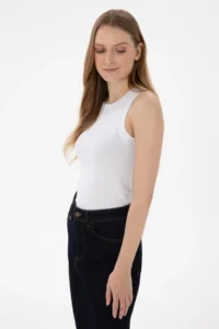 US Polo Assn. Women WHITE Sleeveless Crew Neck Basic T-Shirt