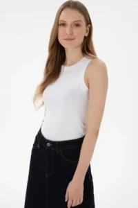 US Polo Assn. Women WHITE Sleeveless Crew Neck Basic T-Shirt - Image 3