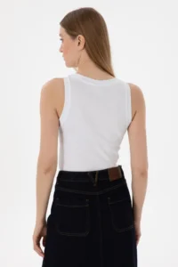 US Polo Assn. Women WHITE Sleeveless Crew Neck Basic T-Shirt - Image 6