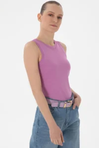 US Polo Assn. Women Pink Sleeveless Crew Neck Basic T-Shirt - Image 3