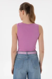 US Polo Assn. Women Pink Sleeveless Crew Neck Basic T-Shirt - Image 5