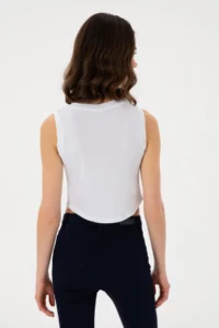 US Polo Assn. Women WHITE Sleeveless Crew Neck Crop Basic T-Shirt - Image 5