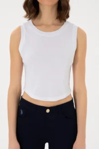US Polo Assn. Women WHITE Sleeveless Crew Neck Crop Basic T-Shirt - Image 6