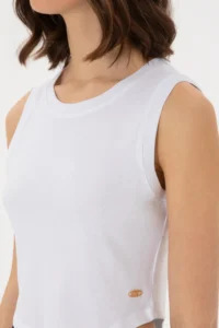 US Polo Assn. Women WHITE Sleeveless Crew Neck Crop Basic T-Shirt - Image 7