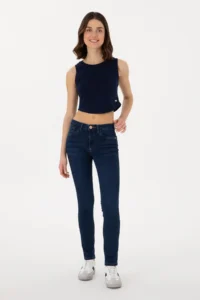US Polo Assn. Women Navy Blue Sleeveless Crew Neck Crop Basic T-Shirt - Image 4