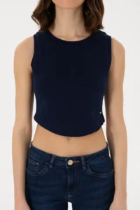 US Polo Assn. Women Navy Blue Sleeveless Crew Neck Crop Basic T-Shirt - Image 6