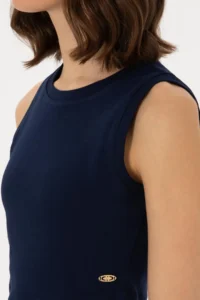 US Polo Assn. Women Navy Blue Sleeveless Crew Neck Crop Basic T-Shirt - Image 7