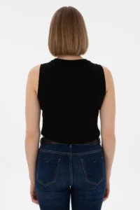 US Polo Assn. Women Black Sleeveless Crew Neck Crop Basic T-Shirt - Image 5