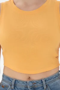 US Polo Assn. Women Orange Sleeveless Crew Neck Crop Basic T-Shirt - Image 6