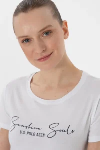 US Polo Assn. Women WHITE Crew Neck T-Shirt - Image 2