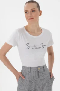US Polo Assn. Women WHITE Crew Neck T-Shirt - Image 3