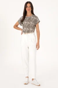 US Polo Assn. Women Mink Patterned Crew Neck T-Shirt - Image 4