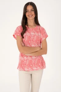 US Polo Assn. Women Pink Patterned Crew Neck T-Shirt - Image 3
