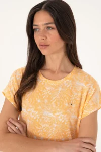 US Polo Assn. Women Orange Patterned Crew Neck T-Shirt - Image 2
