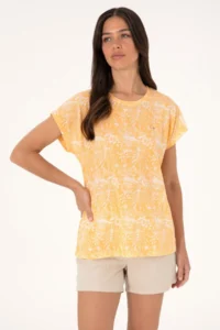 US Polo Assn. Women Orange Patterned Crew Neck T-Shirt - Image 3
