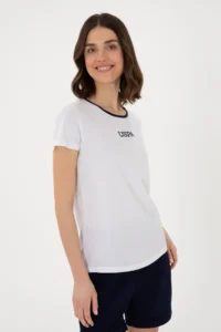 US Polo Assn. Women WHITE Crew Neck T-Shirt - Image 3