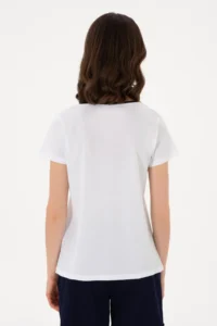 US Polo Assn. Women WHITE Crew Neck T-Shirt - Image 5