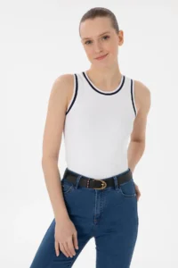 US Polo Assn. Women WHITE Sleeveless Crew Neck T-Shirt