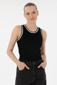 US Polo Assn. Women Black Sleeveless Crew Neck T-Shirt