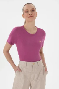 US Polo Assn. Women Fuchsia Crew Neck Knitwear T-Shirt - Image 3