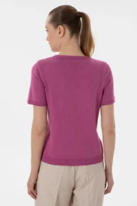 US Polo Assn. Women Fuchsia Crew Neck Knitwear T-Shirt - Image 5