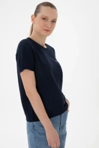 US Polo Assn. Women Navy Blue Crew Neck Knitwear T-Shirt - Image 3