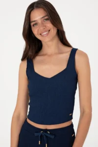 US Polo Assn. Women Navy Blue Sleeveless V-neck T-Shirt - Image 2