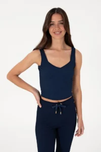 US Polo Assn. Women Navy Blue Sleeveless V-neck T-Shirt - Image 3