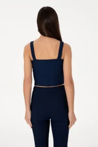 US Polo Assn. Women Navy Blue Sleeveless V-neck T-Shirt - Image 5