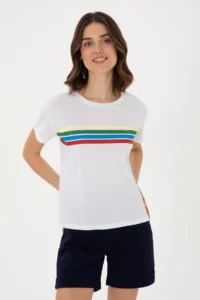 US Polo Assn. Women WHITE Crew Neck T-Shirt - Image 3