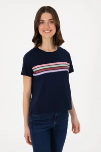 US Polo Assn. Women Navy Blue Crew Neck T-Shirt - Image 3