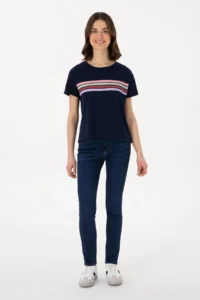 US Polo Assn. Women Navy Blue Crew Neck T-Shirt - Image 4