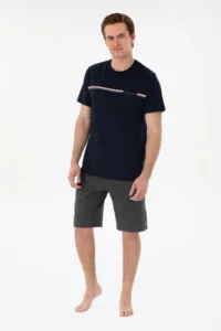 US Polo Shirt Assn. Men Crew Neck Navy Blue Pajama Set