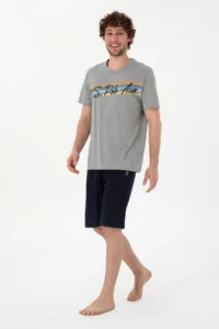 US Polo Shirt Assn. Men Crew Neck Gray Melange Pajama Set