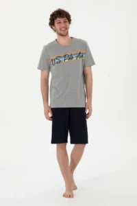 US Polo Shirt Assn. Men Crew Neck Gray Melange Pajama Set - Image 4
