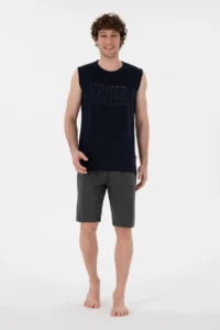 US Polo Shirt Assn. Men Crew Neck Navy Blue Pajama Set