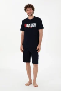 US Polo Shirt Assn. Men Crew Neck Navy Blue Pajama Set