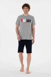 US Polo Shirt Assn. Men Crew Neck Gray Melange Pajama Set
