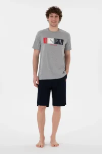 US Polo Shirt Assn. Men Crew Neck Gray Melange Pajama Set - Image 4